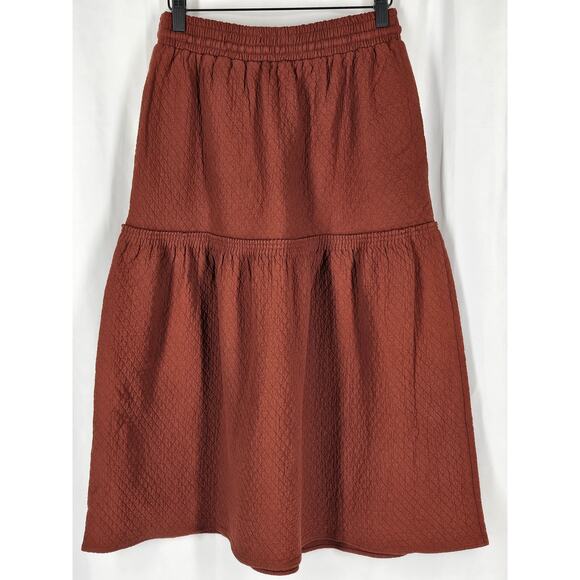 MADEWELL WOMEN'S DIAMOND JACQUARD DRAWSTRING MIDI SKIRT SIZE (XS) BURNT ORANGE - Picture 2 of 11